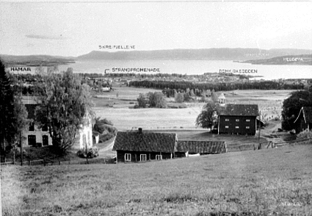 EKSTERIØR HOL GÅRD, SETT OVENIFRA MOT MJØSA