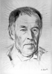 Ringsaker, Rudshøgda, Prøysenstua, portrettegning av Olaf An