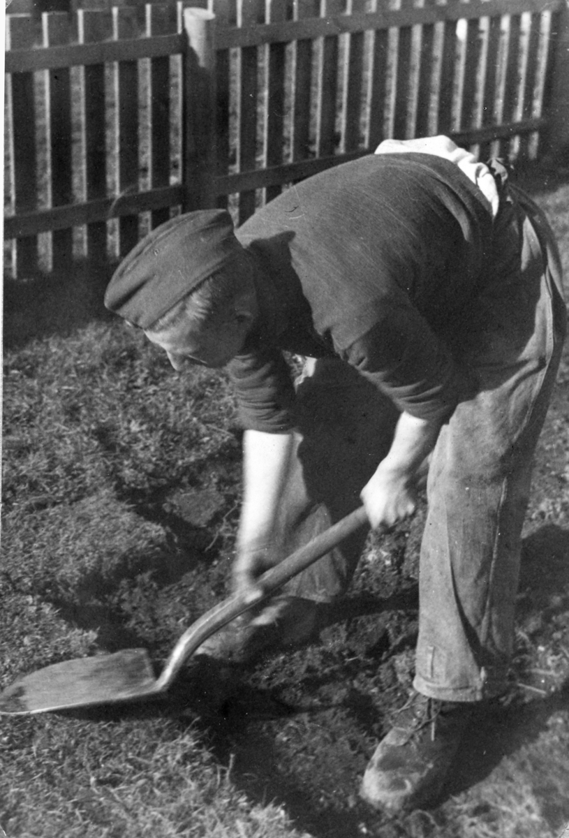 Nestlagfører i 1. lag 2. tropp Knut ( etternavn ukjent) med spade. AT-tjeneste på Ådalsbruk i Løten, 26. august 1942 til 26. november 1942. Arbeidsdistrikt nr. 1. Arbeidsfylking IV. Sveit nr. 5. Forleggingssted Ådalsbruk. Arbeidstjenesten under 2. verdenskrig. 