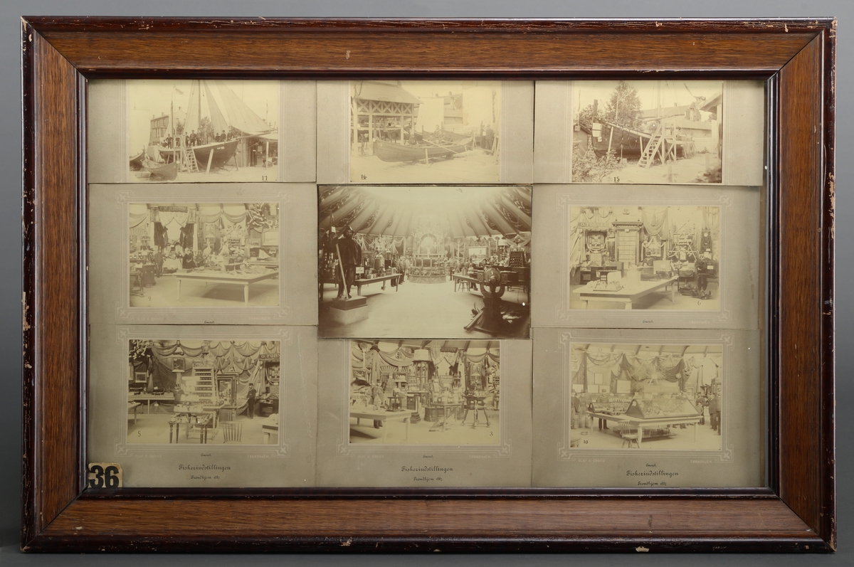 9 fotografier fra Fiskeriutstillingen i Trondhjem 1887.