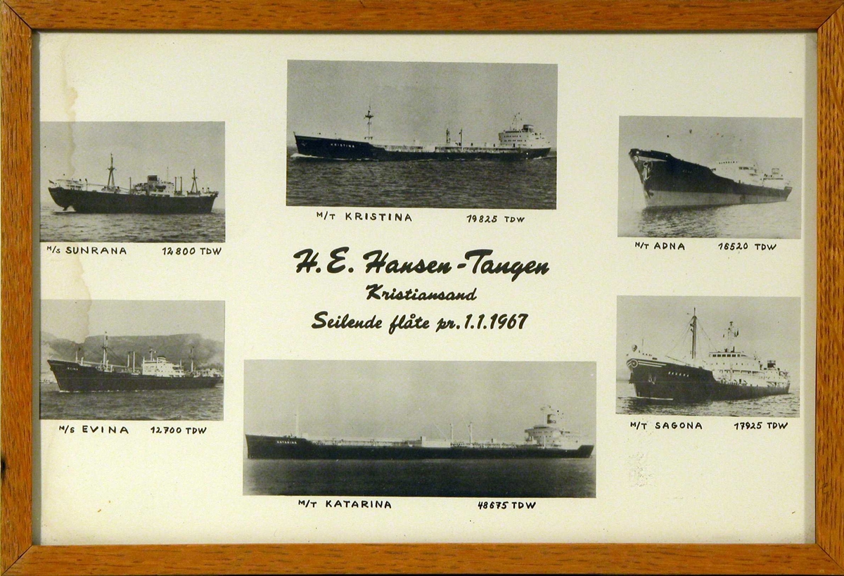 Seks av skipene til Kristiansands rederiet  H.E.Hansen-Tangen.