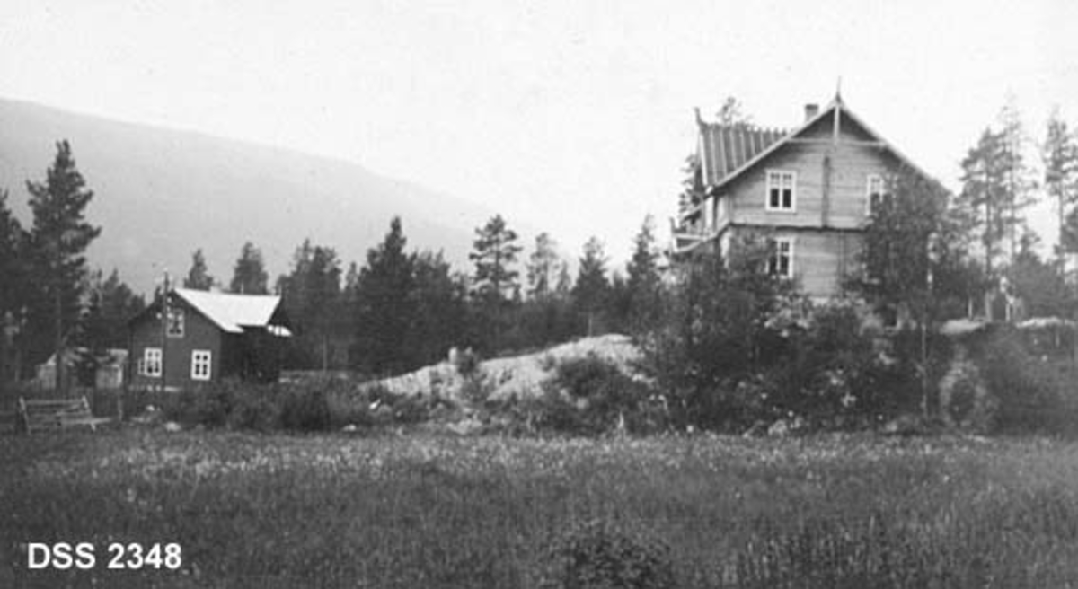 Mårvikmoen i Tinn.  Har hadde den statlige skogforvaltningen, før dette bildet ble tatt, festet bort en del tomter for boligbygging.  Til høyre i bildet ser vi en stor, laftet drakestilvilla, til venstre et noe mindre hus.  Grasslette i forgrunnen, furumo bakenfor. 

I 2011 sendte Stein Øyvind Bystrøm oss følgende kommentar til dette fotografiet: "Den lille hytta/huset på nedsiden av tømmerhuset til Hans UIlern, som er eier nå i 2011, er mest sannsynlig borte.  Den nye veien ligger der.  Men det ligger et hus på utsiden av "ny-veien", men det ligner ikke dette. "