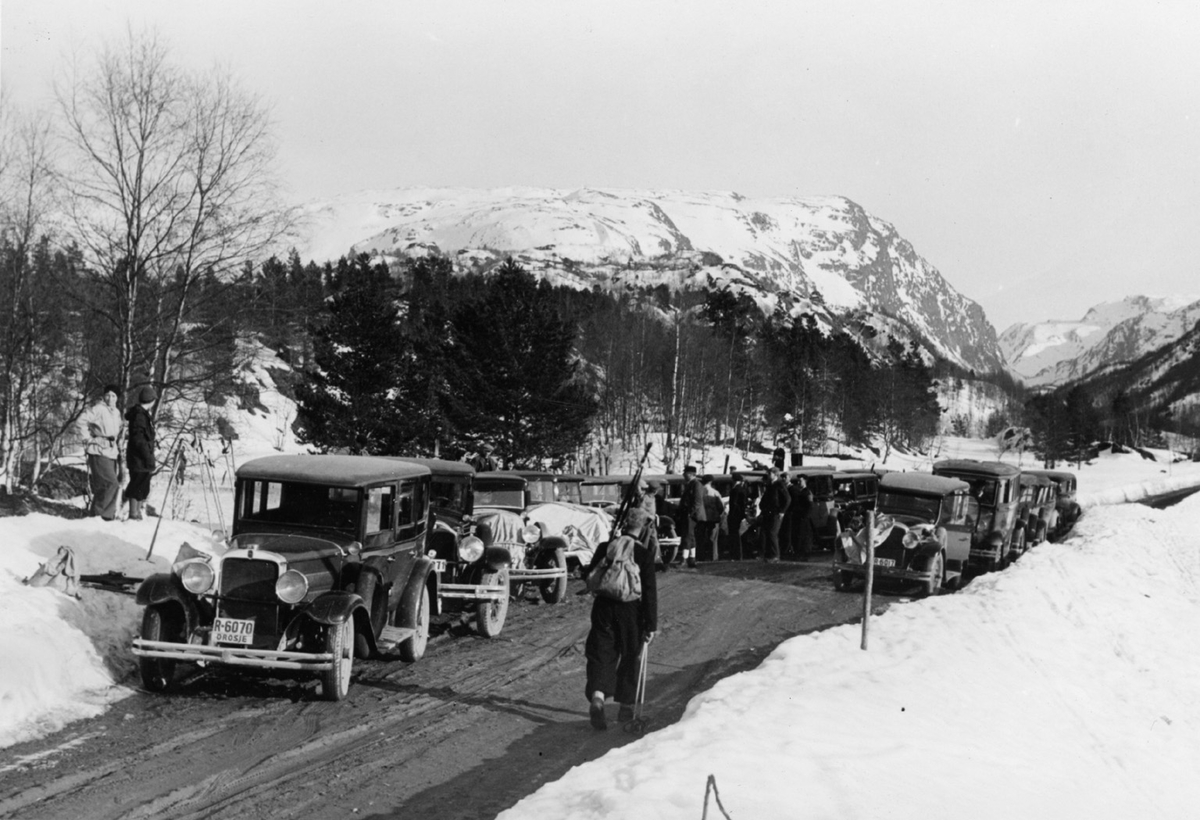 Bilar parkerte langs vegen på Seljestad.