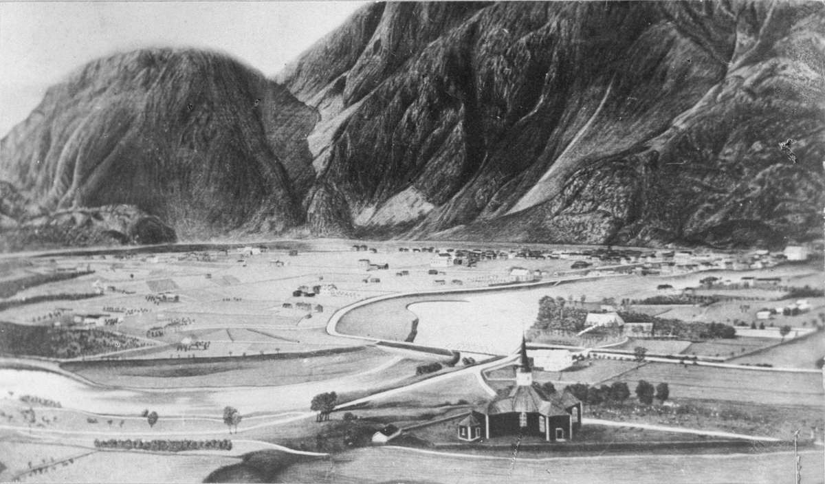 Tegning av Mosjøen ca. 1890