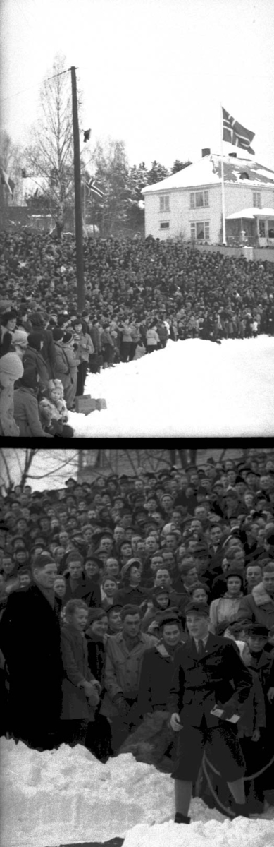 Hamar stadion, prins Harald ankommer til europamesterskapet på skøyter 1953,