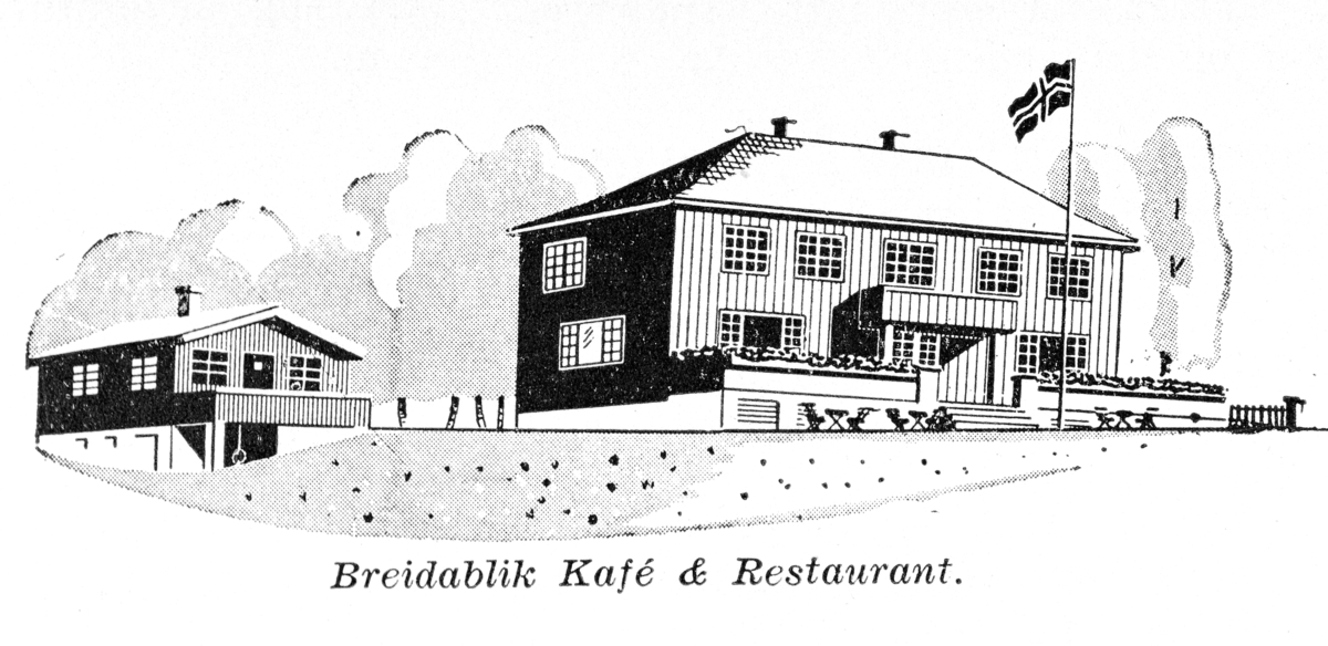 Gammel reklameplakat for Breidablik Kafè og restaurant. 