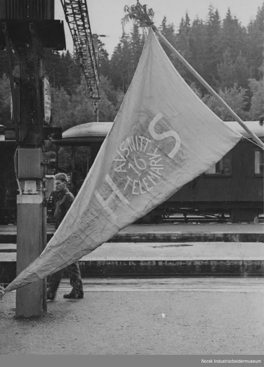 Til Oslo - parade for Kongen. Hjemmestyrkenes banner.