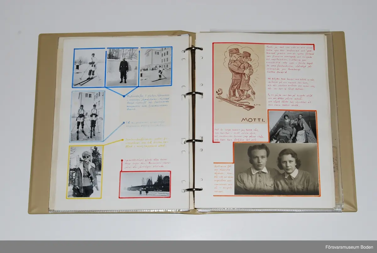 Album innehållande fotografier med utförliga texter, tjänstgöringsintyg, ryska brev (översatta) och liknande sammanställda av Karl Lindskog. Författaren tjänstgjorde vid Märkäjärvi och enligt honom kan albumet ses som ett komplement till kamraten Ragnar E. Naess bok "Marschen till Märkäjärvi" (1940). Fotografierna är i de flesta fallen tagna av furir Rosenquist enligt kommentar i albumet. På slutet finns en redogörelse för en beredskapsplacering i Värmland efter hemkomsten från Finland.