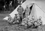 Gruppbild från bivacken vid Örlen, Fagersanna, soldaterna iklädda uniform m/1910