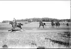 Regementskapplöpningarna 1933 på fältet söder K 3 kasern. Furirjaktloppet - fältet på väg mot mål.