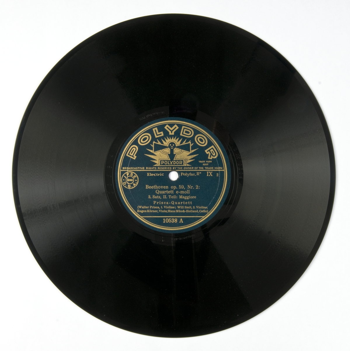 6 stk 78-plater med musikk av Beethoven.
A: Beethoven op.59, Nr 2: Quartett e-moll, 4.sats II del: Finale (presto).
 Beethoven op 18, Nf 6: Scherzo a. d. Quartett B-dur
B: Beethoven op 59,  Nr.2: Quartett e-moll, 2. sats, I del: Adagio
 Beethoven op 59,  Nr.2: Quartett e-moll,1.sats, III del: Allegro
C: Beethoven op 59,  Nr.2: Quartett e-moll, 2 sats, II del: Adagio
Beethoven op 59,  Nr.2: Quartett e-moll, 2 sats, III del: Adagio
D: Beethoven op 59,  Nr.2: Quartett e-moll,3. sats I del: Allergretto
Beethoven op 59,  Nr.2: Quartett e-moll, 2.sats, IV del: Adagio
E: Beethoven op 59,  Nr.2: Quartett e-moll, 4. sats I del: Finale (presto)
Beethoven op 59,  Nr.2: Quartett e-moll, 3 sats, II del: Maggiore
F: Beethoven op 59,  Nr.2: Quartett e-moll, 1.sats, I del Allegro
Beethoven op 59,  Nr.2: Quartett e-moll, 1 sats, II del: Allegro