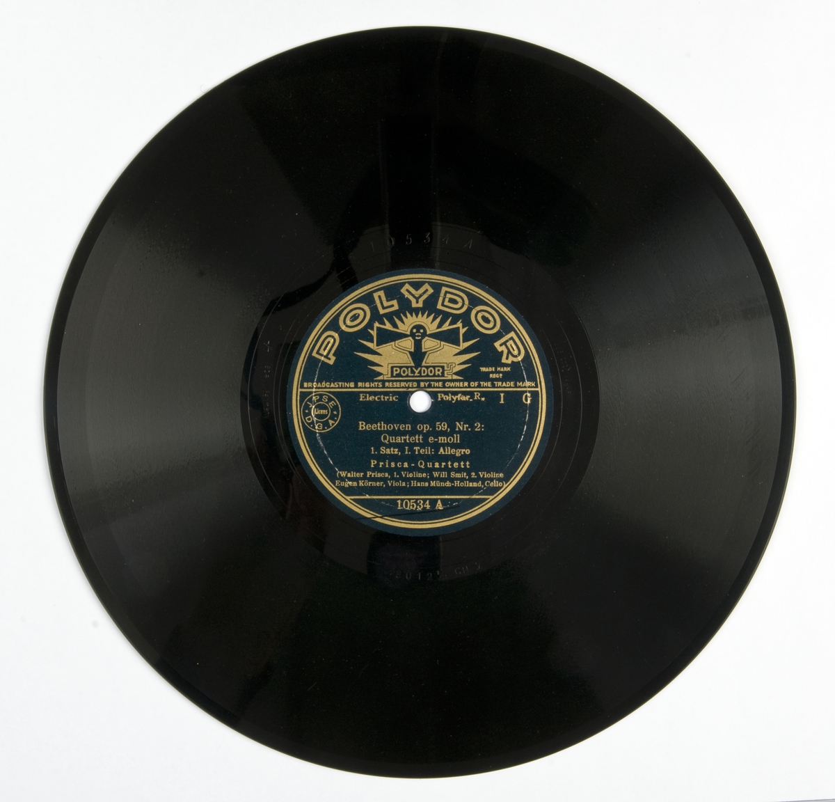 6 stk 78-plater med musikk av Beethoven.
A: Beethoven op.59, Nr 2: Quartett e-moll, 4.sats II del: Finale (presto).
 Beethoven op 18, Nf 6: Scherzo a. d. Quartett B-dur
B: Beethoven op 59,  Nr.2: Quartett e-moll, 2. sats, I del: Adagio
 Beethoven op 59,  Nr.2: Quartett e-moll,1.sats, III del: Allegro
C: Beethoven op 59,  Nr.2: Quartett e-moll, 2 sats, II del: Adagio
Beethoven op 59,  Nr.2: Quartett e-moll, 2 sats, III del: Adagio
D: Beethoven op 59,  Nr.2: Quartett e-moll,3. sats I del: Allergretto
Beethoven op 59,  Nr.2: Quartett e-moll, 2.sats, IV del: Adagio
E: Beethoven op 59,  Nr.2: Quartett e-moll, 4. sats I del: Finale (presto)
Beethoven op 59,  Nr.2: Quartett e-moll, 3 sats, II del: Maggiore
F: Beethoven op 59,  Nr.2: Quartett e-moll, 1.sats, I del Allegro
Beethoven op 59,  Nr.2: Quartett e-moll, 1 sats, II del: Allegro