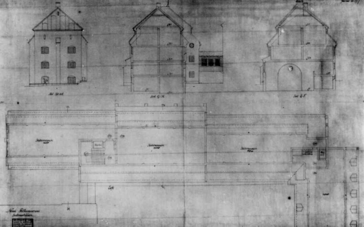 Plantegning, ca 1925, utført av arkitektene Bjerke og Eliassen. Systematisk samling.