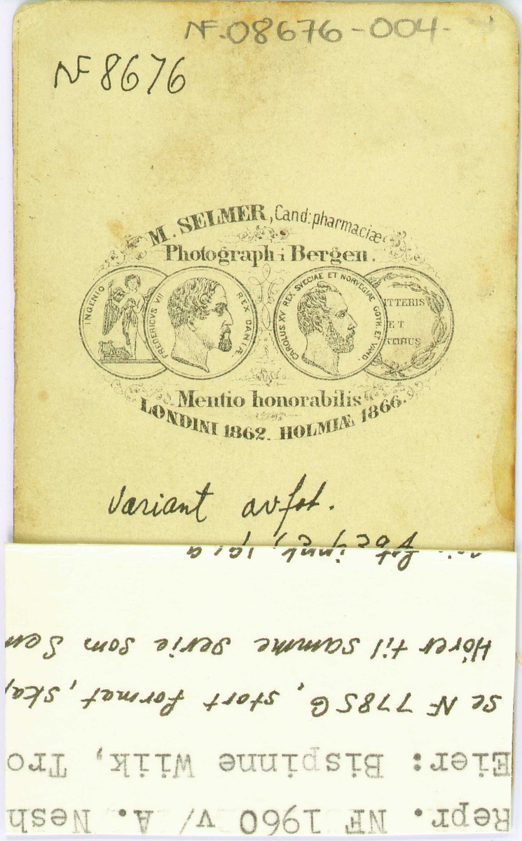 53. Mannsdrakt, samedrakt, Salten. Portrett av mann stående i fotoatelier foran malt naturbakgrunn. 
Fra serien "Norske Nationaldragter" (nr.53) tatt av fotografen Marcus Selmer (1819-1900), Bergen.
