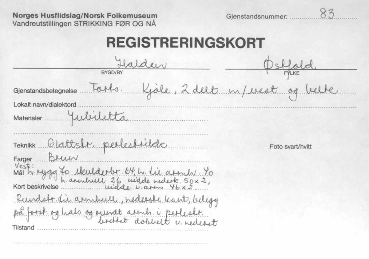 Kjole, 2 delt m/vest, Skjort. Belte. Strikka.