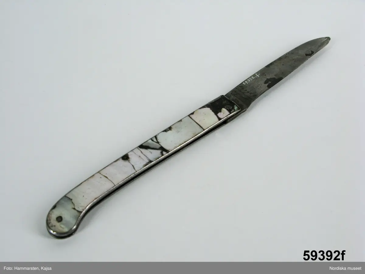 Huvudliggaren:
Minnen efter professor Vilhelm Erik Svedelius.
a) Bläckhorn.
b) Pennskaft, den han vanligast använde.
c) Glasögon.
d) Förstoringsglas, hvilket han på senare tid måste anvånda i anledning af försvagas syn.
e) pappersknif af trä.
f) Papperknif med pärlemorskaft. Den han vanligast begagnade. Pärlemor bitar borta."
Svedelius, Vilhelm, Erik, universitetslärare, historiker, född 1816, död 1889.