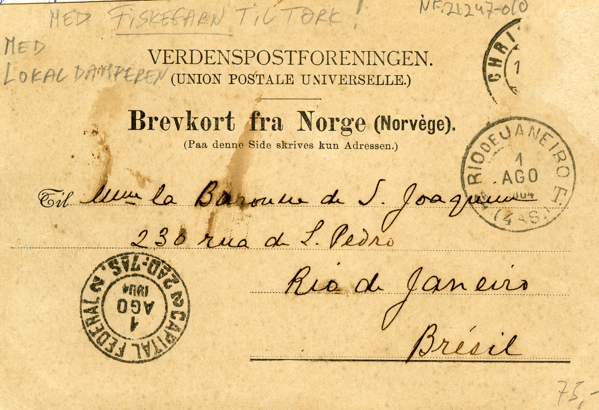 Postkort, fiskegarn og båter ved Bygdøy sjøbad.
Påskrift 11.2.1904