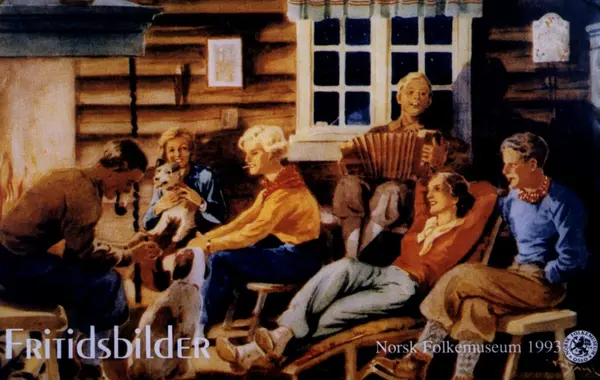 Plakat. Utstillingen "Fritidsbilder", en utstilling om fritid på Norsk Folkemuseum i 1993.