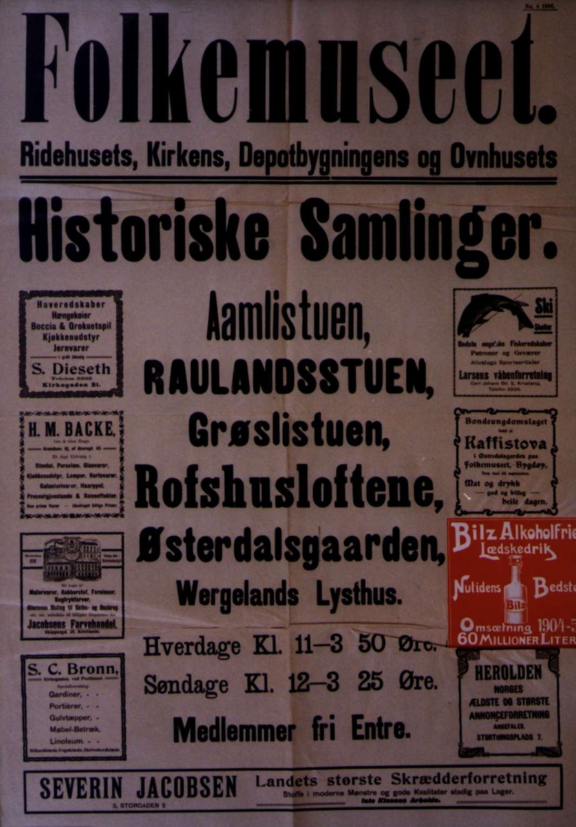 Plakat. Utstillinger på Norsk Folkemuseum i 1906.