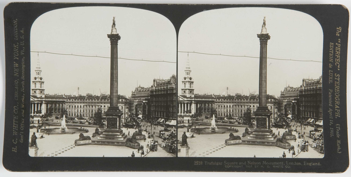 Stereoskopi. Trafalgar Square og Nelson monumentet, London.