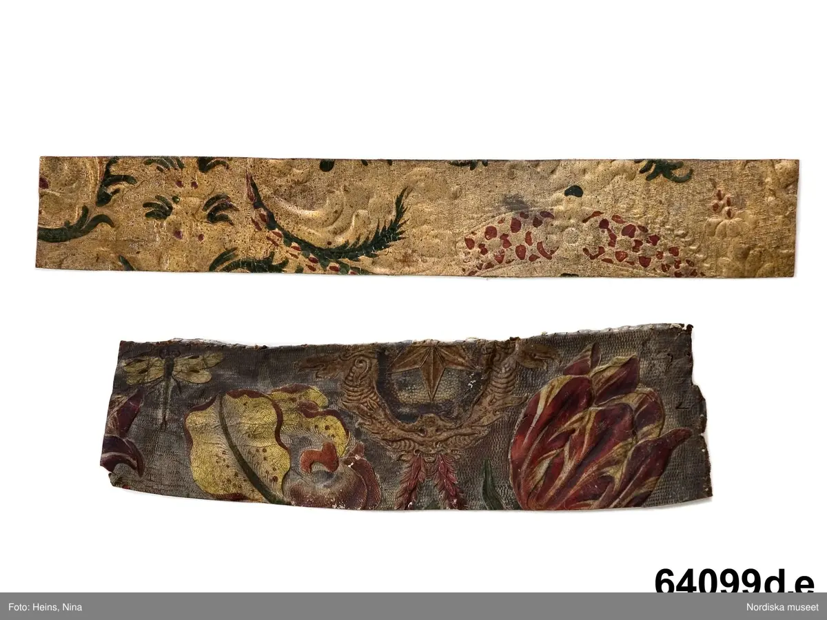 Växt, ros, tulpan, blad.
Frukt, druvklase, körsbär.
Djur, slända, fjäril.
Putto.
