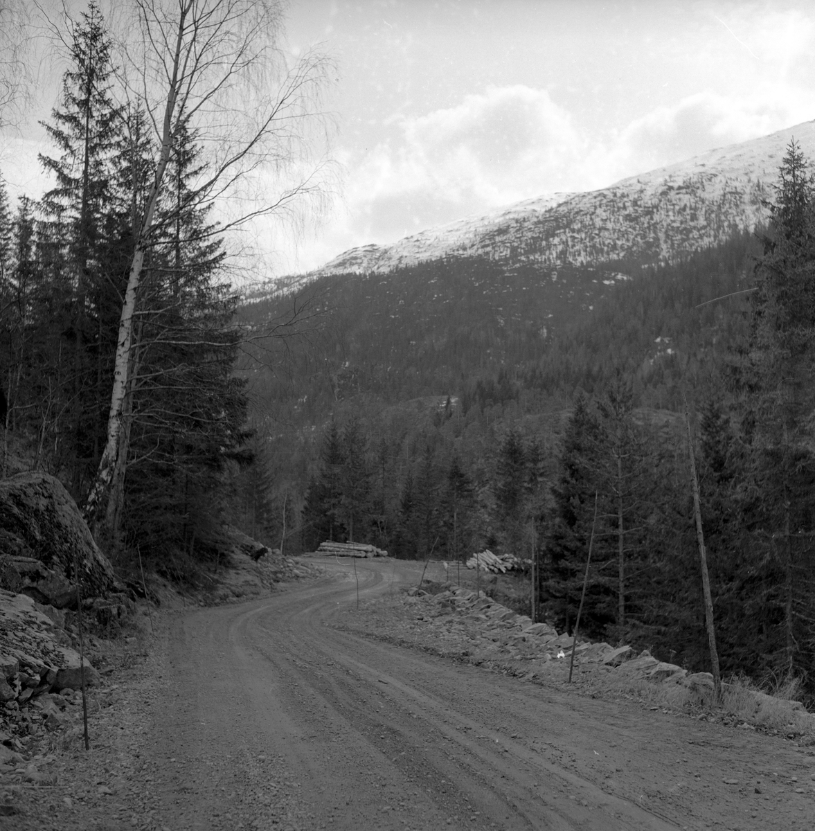 Svartdalsveien i Telemark. Fotografert 27. april 1957.