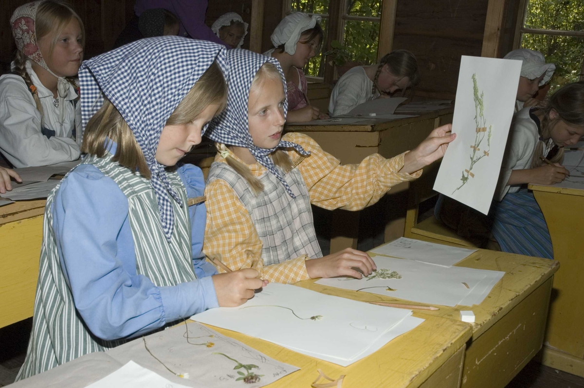 Levendegjøring på museum.
Ferieskolen uke 31. De blomstene elevene plukket for et par dager siden er nå tørket og kan settes inn i herbariet.



Norsk Folkemuseum, Bygdøy.