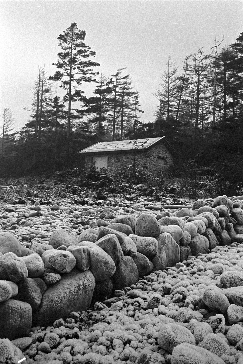 Serie. Hus og strender på Jomfruland, Kragerø, Telemark. Fotografert des. 1963.