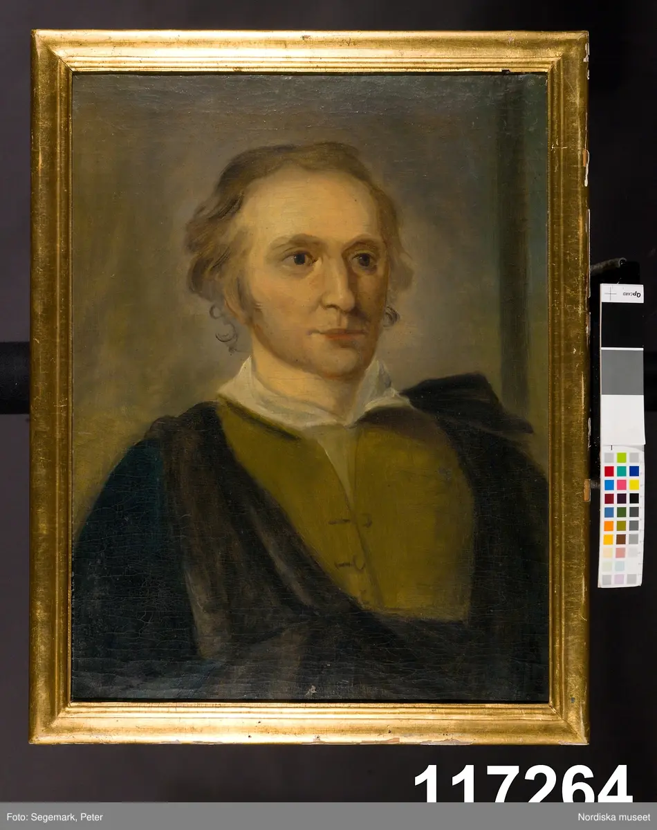 Huvudliggaren:
"Porträtt (ofullbordat) av John Breda. Framställer hovmålaren Anders Lundmark, f. 1774 d. 1834. Bröstbild, oljemålning, enkel, förgylld ram. Gåva 27/3 1912 Lundmarks Johanna Wilhelmina, fröken sterbhus, Stockholm. Bil."