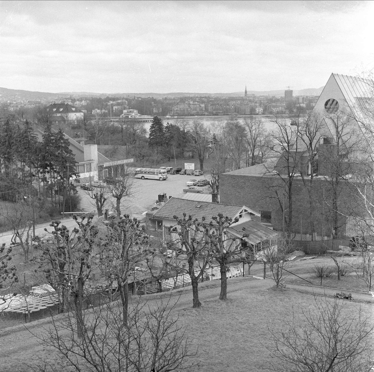 Norsk Sjøfartsmuseum, Bygdøy, Oslo, 30.04.1960, oversiktsbilde, utsikt over sjøen.