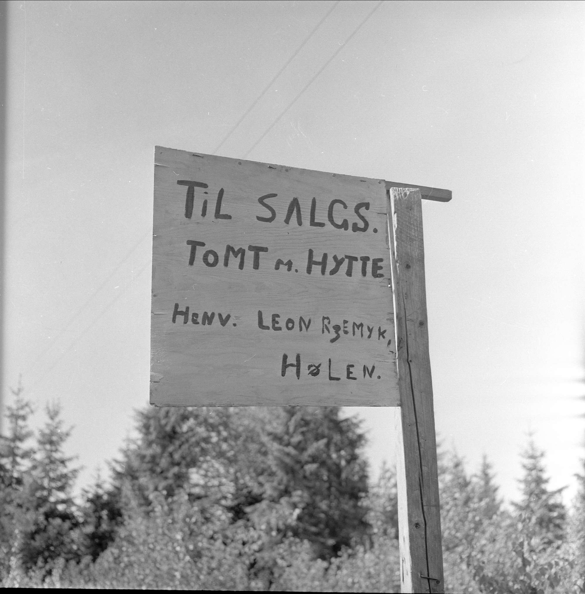 Hølen, Vestby, Akershus, 04.06.1960. Hytte til salgs skilt.