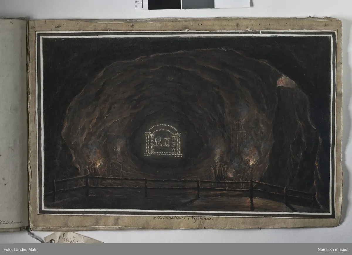 Album med titeln "Resan till Dalarna 1794". Akvareller utförda av greve Anders Fredrik Skjöldebrand (1757-1834) Falu koppargruva