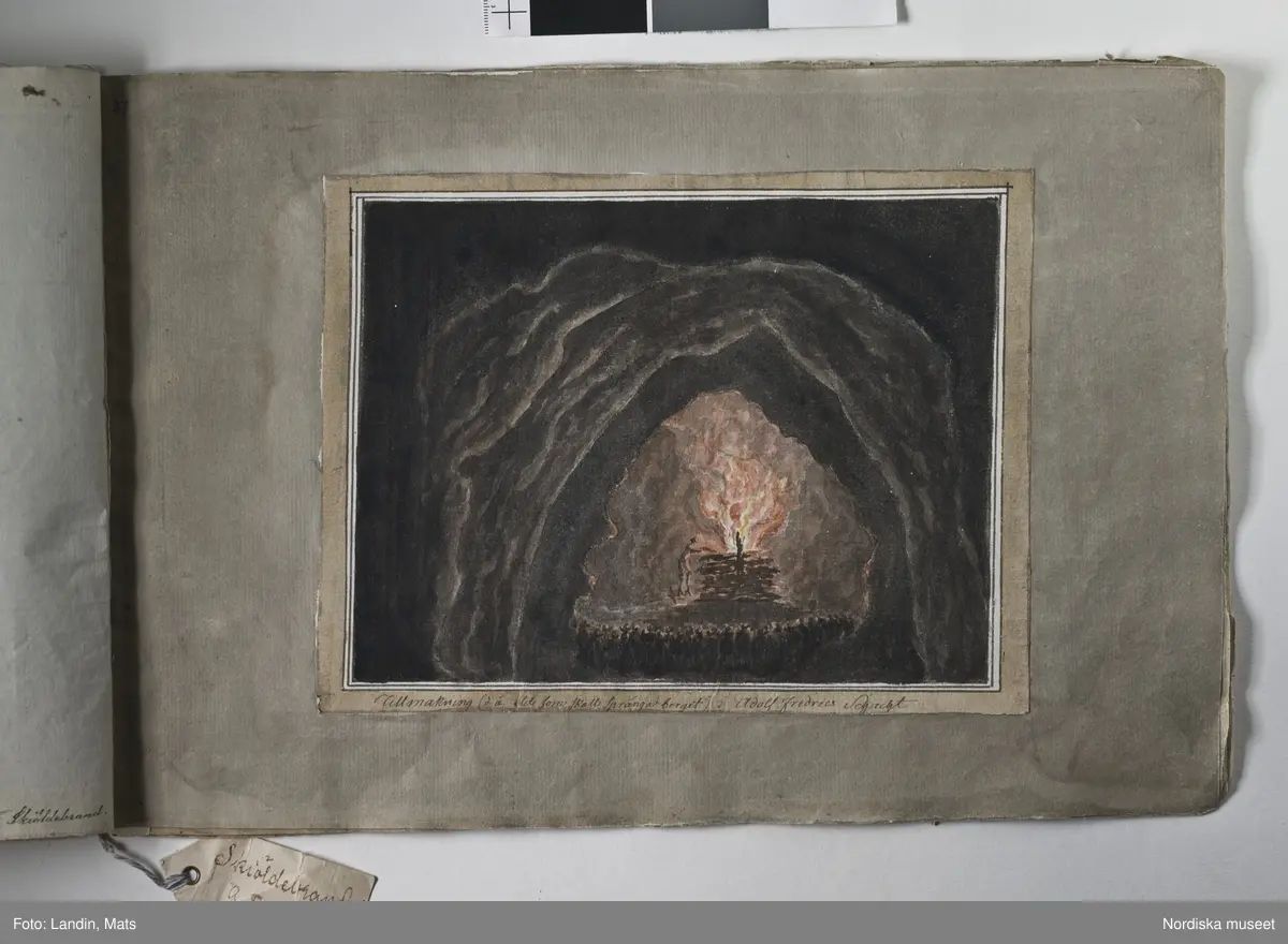 Album med titeln "Resan till Dalarna 1794". Akvareller utförda av greve Anders Fredrik Skjöldebrand (1757-1834) Falu koppargruva