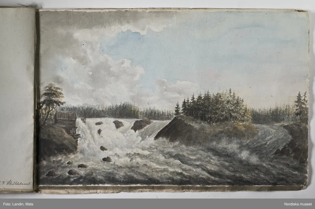 Album med titeln "Resan till Dalarna 1794". Akvareller utförda av greve Anders Fredrik Skjöldebrand (1757-1834) Falu koppargruva