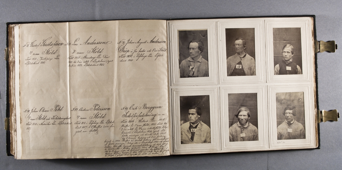 "Photografiskt Album för år 1861 öfver fångar förvarade å Warbergs fästning".  Samt i samma album : "Photografiskt Album för år 1861 öfver fångar förvarade å Landskrona fästning".