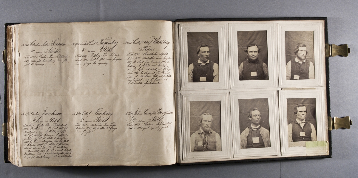 "Photografiskt Album för år 1861 öfver fångar förvarade å Warbergs fästning".  Samt i samma album : "Photografiskt Album för år 1861 öfver fångar förvarade å Landskrona fästning".