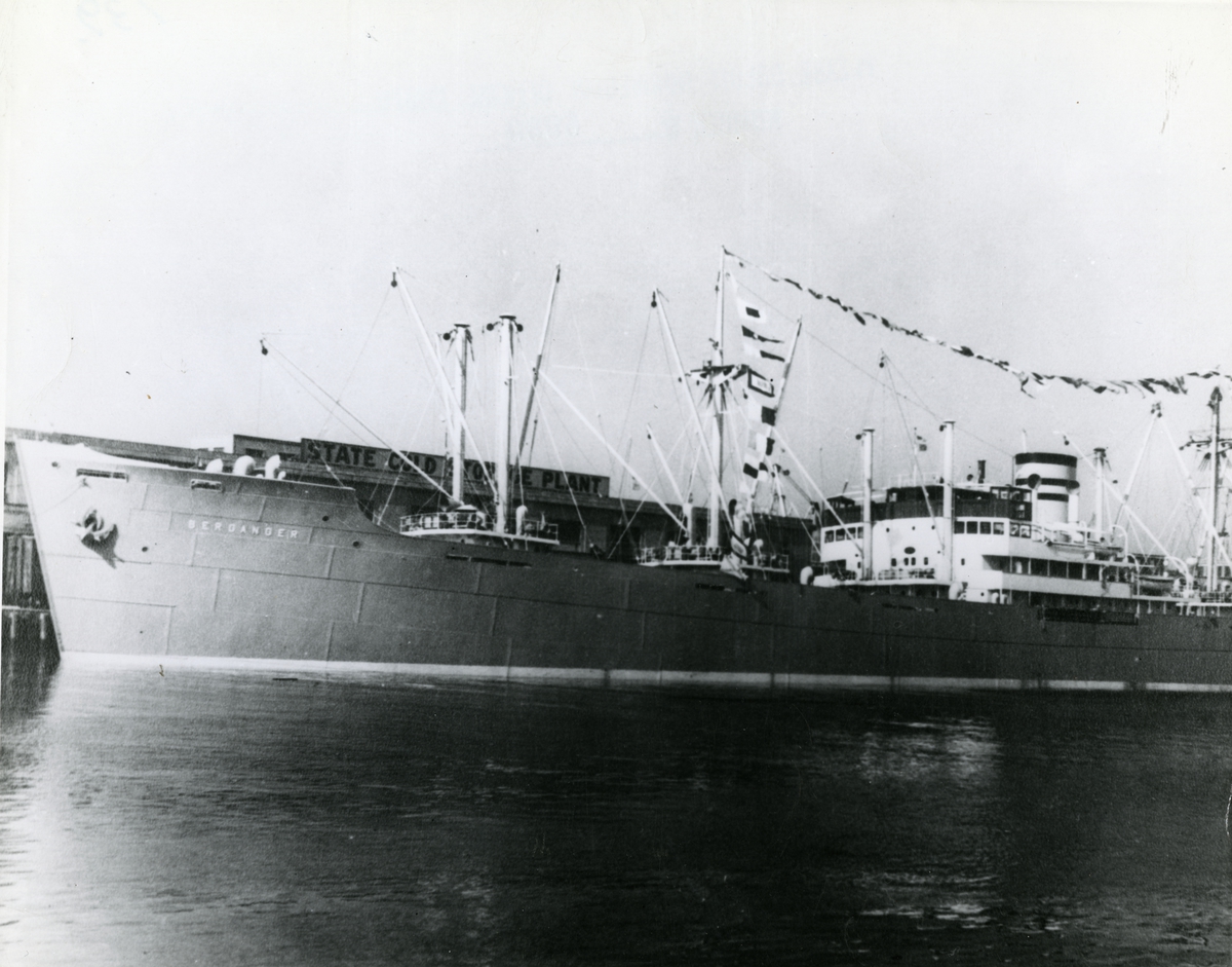 M/S 'Berganger' (b.1932, Nederlandsche Scheepsbouw Maatschappij, Amsterdam), - ved kai.