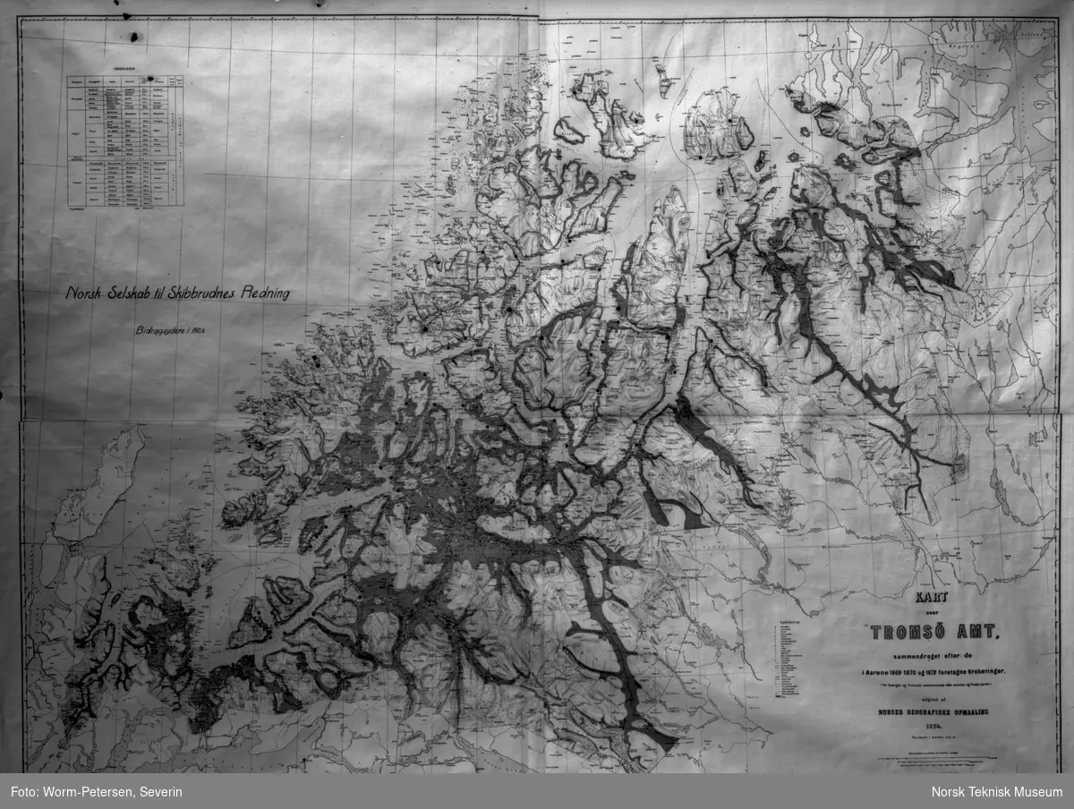 Kart over Tromsø, bidragsytere til redningsselskapet i 1926