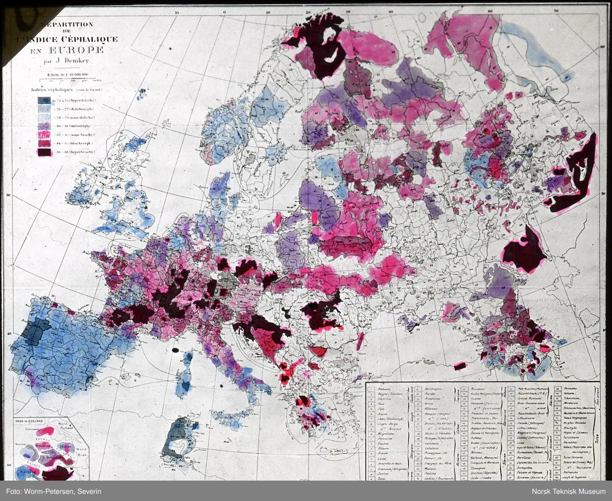 Kart over Europa (kefalindeks), kolorert