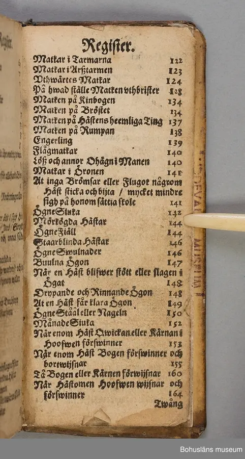 Originalupplaga tryckt i Stockholm 1647 hos Heinrich Keyser.
12:o., duodecimoformat,  (8), 258, (8) sidor. Nött helskinnsband. Oläslig namnteckning på pärmsidans insida tillsammans med täta anteckningar och årtalen 1659. Inlagan hårt skuren. Originalupplagans utvikbara plascher saknas.

Sammanbunden med Mårten Behms ( även Martin Böhme) (1559-1636) bok "Een ny och ganska nyttigh Läkiarebook om Häste Läkedomar" som är den andra på svenska tryckta boken om hästvård- och skötsel, utgiven 1648 i Stockholm hos samma tryckare. Behms bok ligger först i inbindningen.