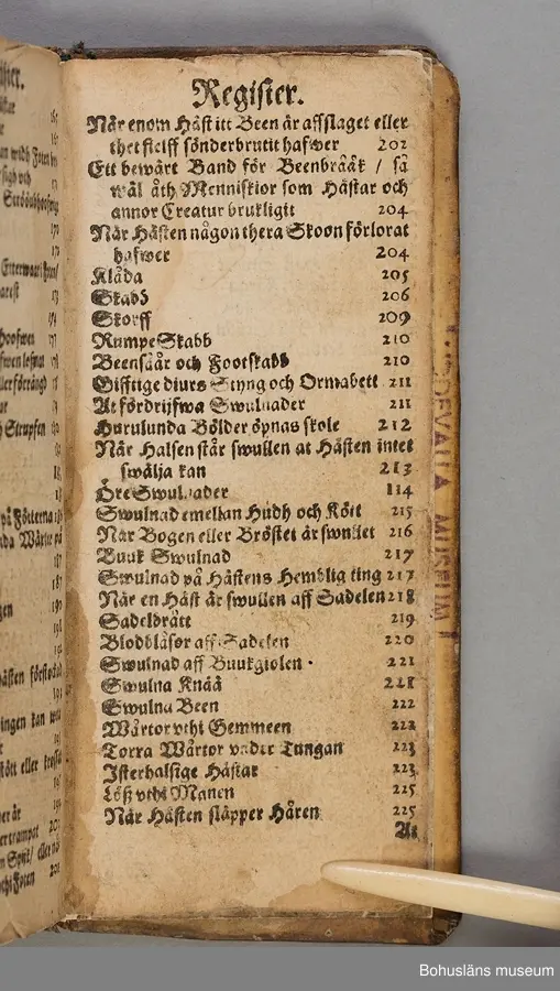 Originalupplaga tryckt i Stockholm 1647 hos Heinrich Keyser.
12:o., duodecimoformat,  (8), 258, (8) sidor. Nött helskinnsband. Oläslig namnteckning på pärmsidans insida tillsammans med täta anteckningar och årtalen 1659. Inlagan hårt skuren. Originalupplagans utvikbara plascher saknas.

Sammanbunden med Mårten Behms ( även Martin Böhme) (1559-1636) bok "Een ny och ganska nyttigh Läkiarebook om Häste Läkedomar" som är den andra på svenska tryckta boken om hästvård- och skötsel, utgiven 1648 i Stockholm hos samma tryckare. Behms bok ligger först i inbindningen.