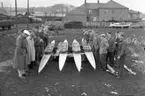 Båtar inspekteras i Uddevalla Roddklubb våren 1947