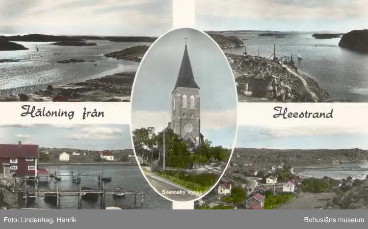 Tryckt text på kortet: "Hälsning från Heestrand."