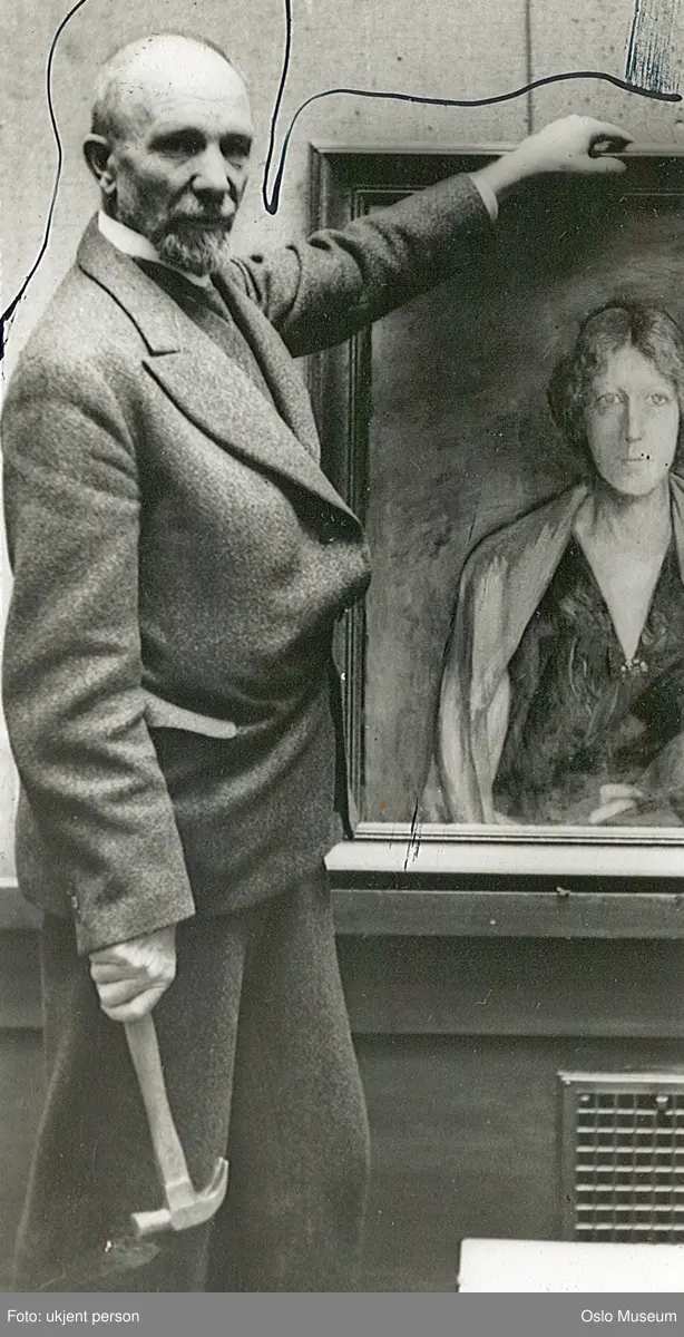 portrett, mann, kunstmaler, stående knefigur, maleri