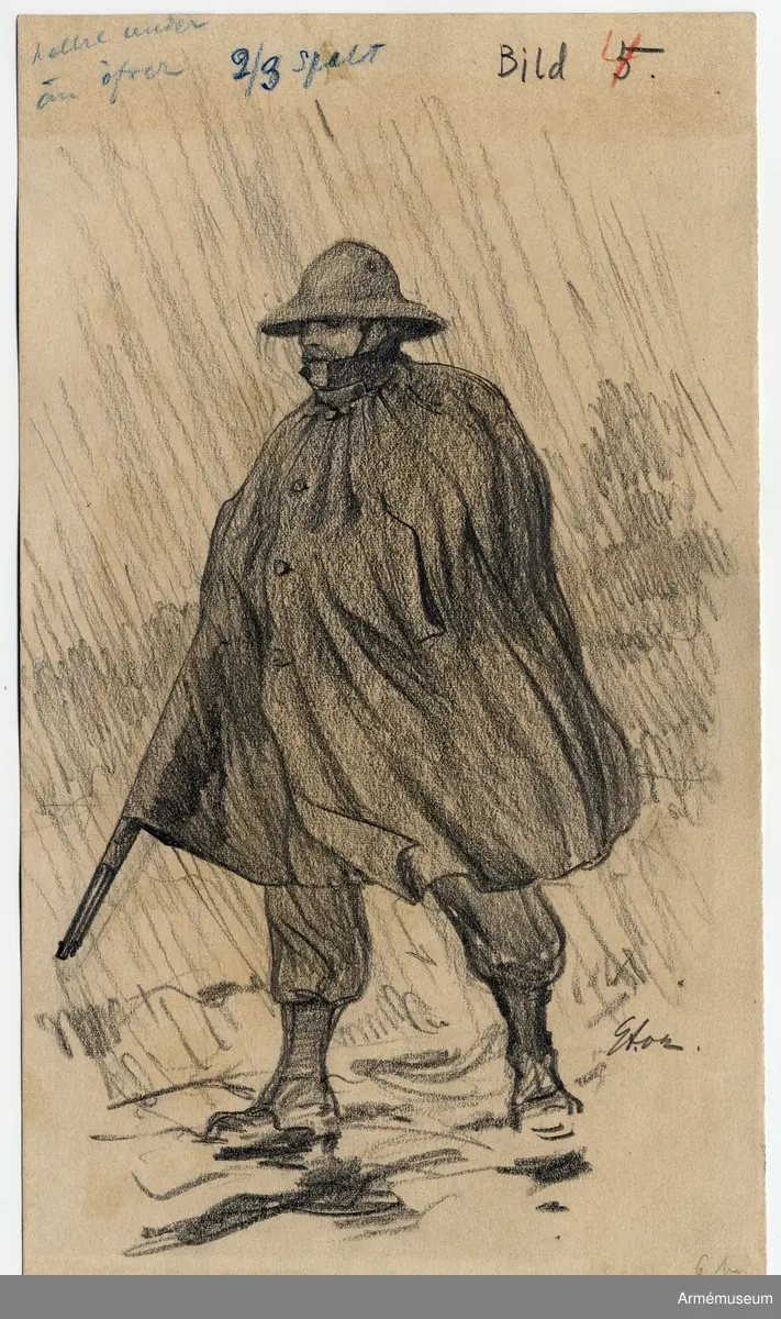 Förslag till ny uniform, utförda av Gustav Ancarcrona 1902. Sju inglasade teckningar. Ekram.