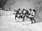 Vinterövning, attack på skidor i skydd av rök i fjällterräng vid Ånnlägret. FBU-utbildning 1960.