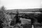 Vy över Jönköping och sjöarna Munksjön, Rocksjön och Vättern med sandbankarna vid Rosenlund. I bakgrunden höjderna vid Huskvarna.