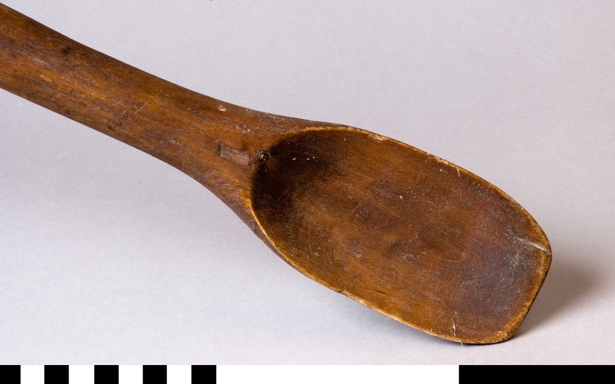 Samisk skidstav, ett skidredskap kombinerat med jaktredskap/spjut. Handgjort av trä, gran eller furu, målat eller betsat i rödbrunt. Det är format som en stång med ca. 40 mm:s genomsnitt. I ena änden sitter en spets smidd av järn. Andra änden är utformad med en spadliknande urgröpning.