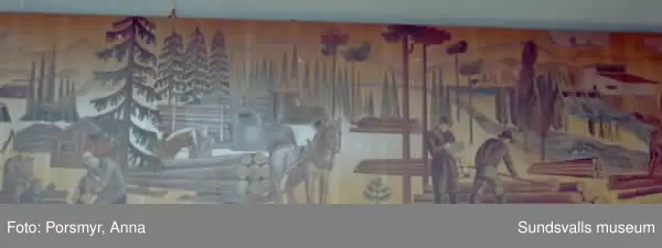 SCA Graphic Research AB (Forskningslaboratoriet). Detaljerbilder på väggutsmyckningen i matsalen. Gruppbild på personalen fotograferad utanför gamla entrén: 1. Rut-Marie Sjöqvist 2. Bengt Widberg 3. Folke Österberg 4. Maj-Britt Pettersson 5. Juahani Lehhtinen 6. Boel Nilsson 7. Charley Öman 8. Örjan Pettersson 9. Inger Nygren 10. Birgitta Lindberg 11. Eva Lindström 12. Helene Ström 13. Margit Modig 14. Birgit Rundqvist 15. Britt-Marie Säll 16. Ejvor Jonsson 17. Karin Stjernholm 18. Lena Ruda 19. Markus Berndt 20. Alla Timofitck. 21. Annika Pettersson 22. Anette Bergman 23. Margareta Tjärnberg 24. Bitgitta Grass-Backlund 25.? 26. Anders Johansson 27. Olle Söderström 28. Lena Hultgren 29. Inger Öckerstedt 30. Anna Arvidsson 31. Susanna Gunnars  32. Rickard Boman 33.Torbjörn Gerbrat 34. Maria Forslund 35. Maria Jonsson 36. Karin Åkerdal 37. Elisabeth Olsson 38. Ann-Britt Sundvall 39. Ann-Marie Runebjörk 40. Görgen Nordlander 41. Sara Kettle 42. Inger Åsell (bakom Renate Gernent) 43. Sten Larsson 44. Liviu Laias 45. ? 46. Sara Edström 47. Bo Westerlind 48. Ulla-Britt Kallberg 49. Mats Söderberg 50. Åsa Pontén 51. Stefan Damberg 52. Lennart Konradsson. 53  Annelie Neuman (54.dubbelnr:34) 54. Kent Malmgren 56. Rolf Andersson 57. Thomas Nordqvist. 58. Håkan Persson 59. Patrik Engström 60. Roger Blomberg 61. Anders From 62.Tomas Boman 63. Ullrika Andersson 64. Staffan Palovaara 65. Carl-Åke Karlsson 66. Bengt Nordström 67. Nils Hagen 68. Kjell Wilhelmsson 69. May Johansson 70. Jan Nordin 71. Barbro Hultqvist  72. Rickard Hägglund 73. Anne Persson 74. Anna Zetterqvis 75. Sören Säll.