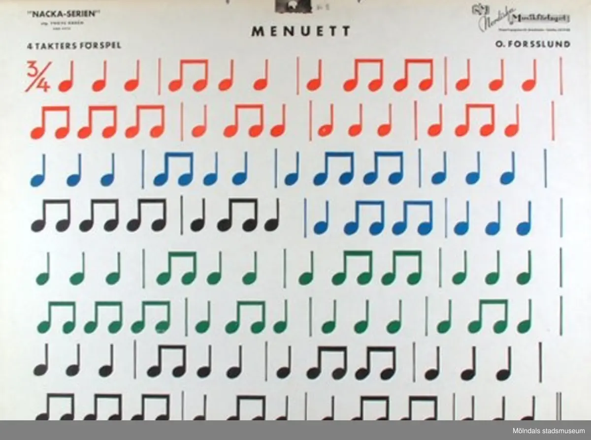 MM22924:1 - Positivspelaren.
MM22924:2 - Menuett.
MM22924:3 - Folkvisa.
MM22924:4 - Spanskt.
MM22924:5 - Gånglåt.
MM22924:6 - Maj.
MM22924:7 - Rokoko.
MM22924:8 - Eko.
MM22924:9 - Älvdans.
MM22924:10 - Vals.
MM22924:11 - Idyll.
MM22924:12 - En saga.

12 st skolplanscher som användes vid undervisning i ämnet Musik på Gamla Liveredsskolan i Kållered.
